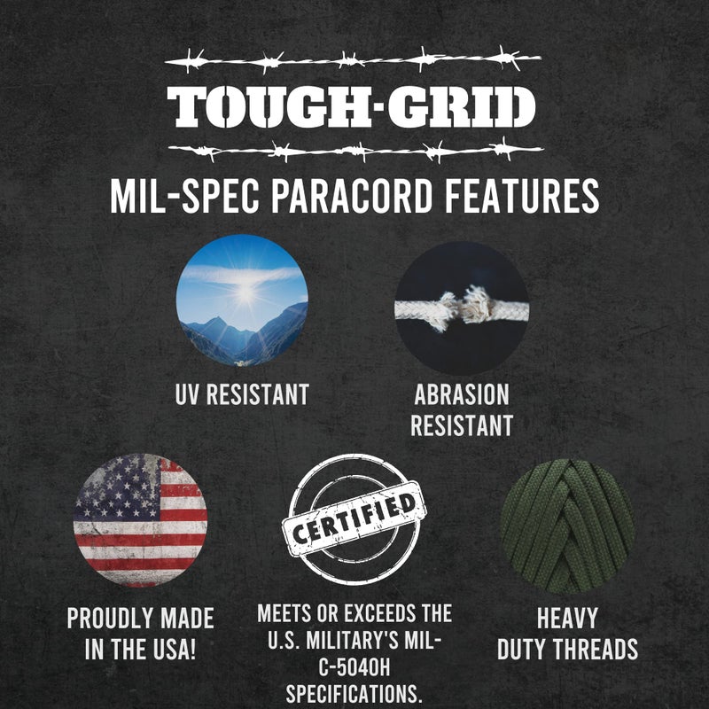 TOUGH-GRID 550 Paracord Rope Nylon Parachute Cord, Made in USA Survival Kit, Outdoor Adventures, Camping, Tactical Gear & Emergency Supplies, Military Type III Mil-Spec - Image 4
